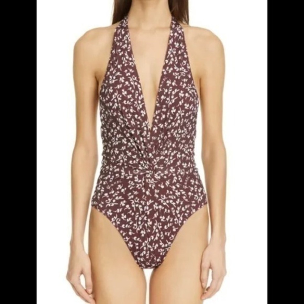 GANNI‎ Women's Plunge Neck One Piece Swimsuit 34